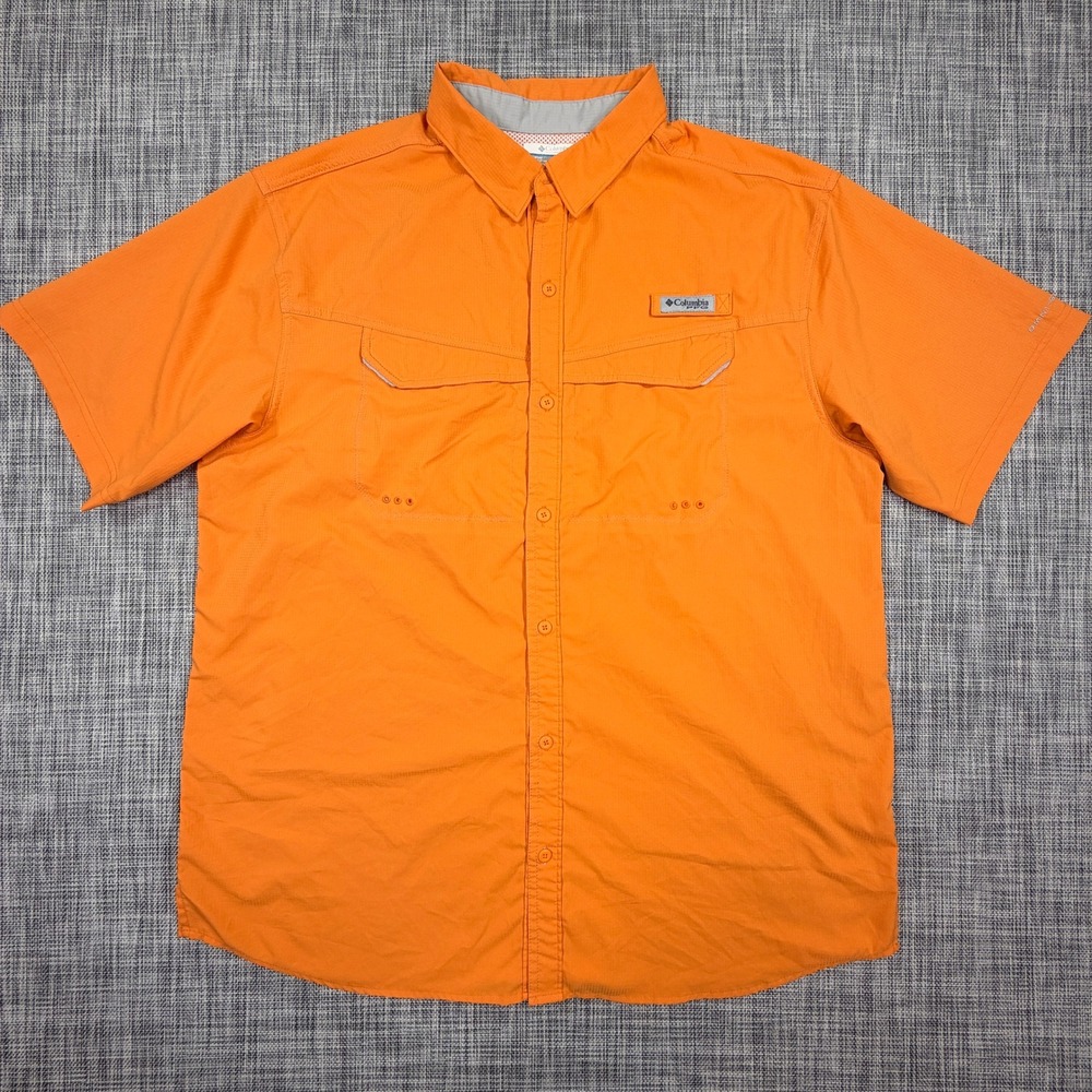 Columbia PFG Low Drag Offshore Mens XL Orange Short Sleeve Fishing Shirt UPF40